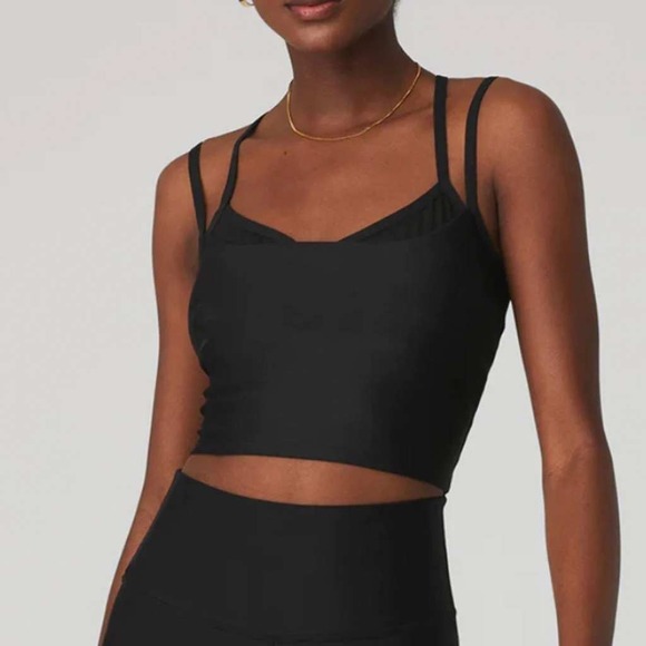 ALO Yoga Tops - Alo Yoga Alosoft Gratitude Tank Top Black Cropped Built-in Bra W5906R Womens S